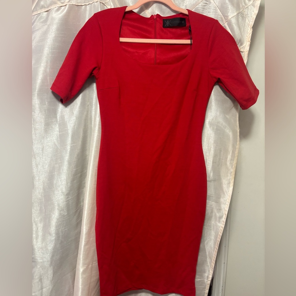 Kardashian Kollection Red Scoop Neck Midi Dress